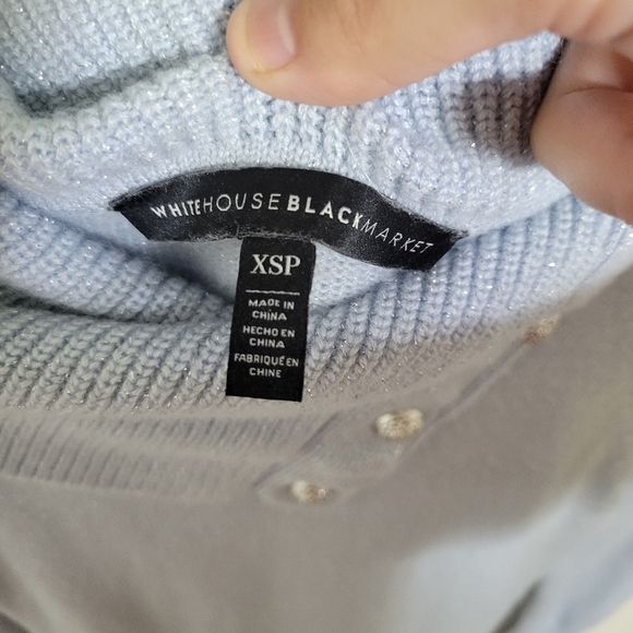 White House Black Market Shimmery Light Blue Blue Cowl Neck Sweater, Sz XSP - Picture 2 of 5